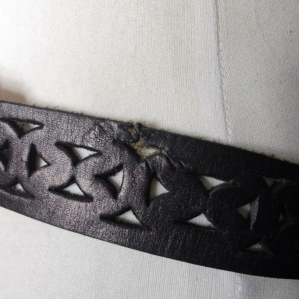 Cutout Leather Belt With Silver Buckle